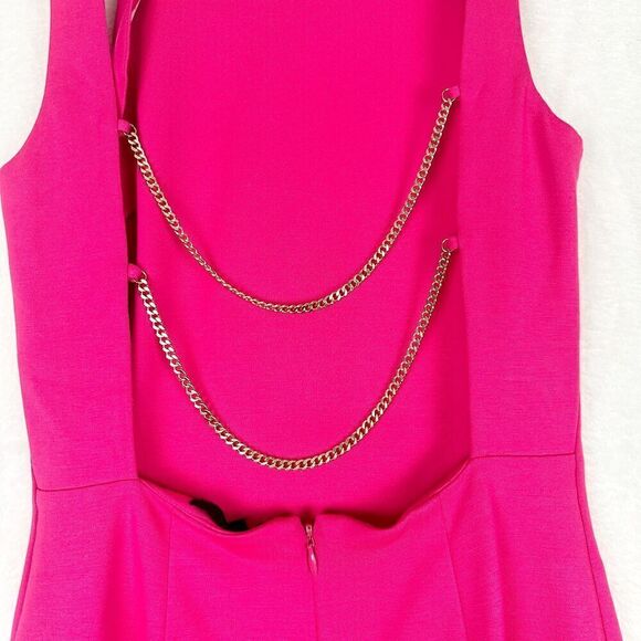 H:ours Cassia Mini Dress Size XS Fuchsia Ponte Open Back Chain Link - Picture 8 of 10